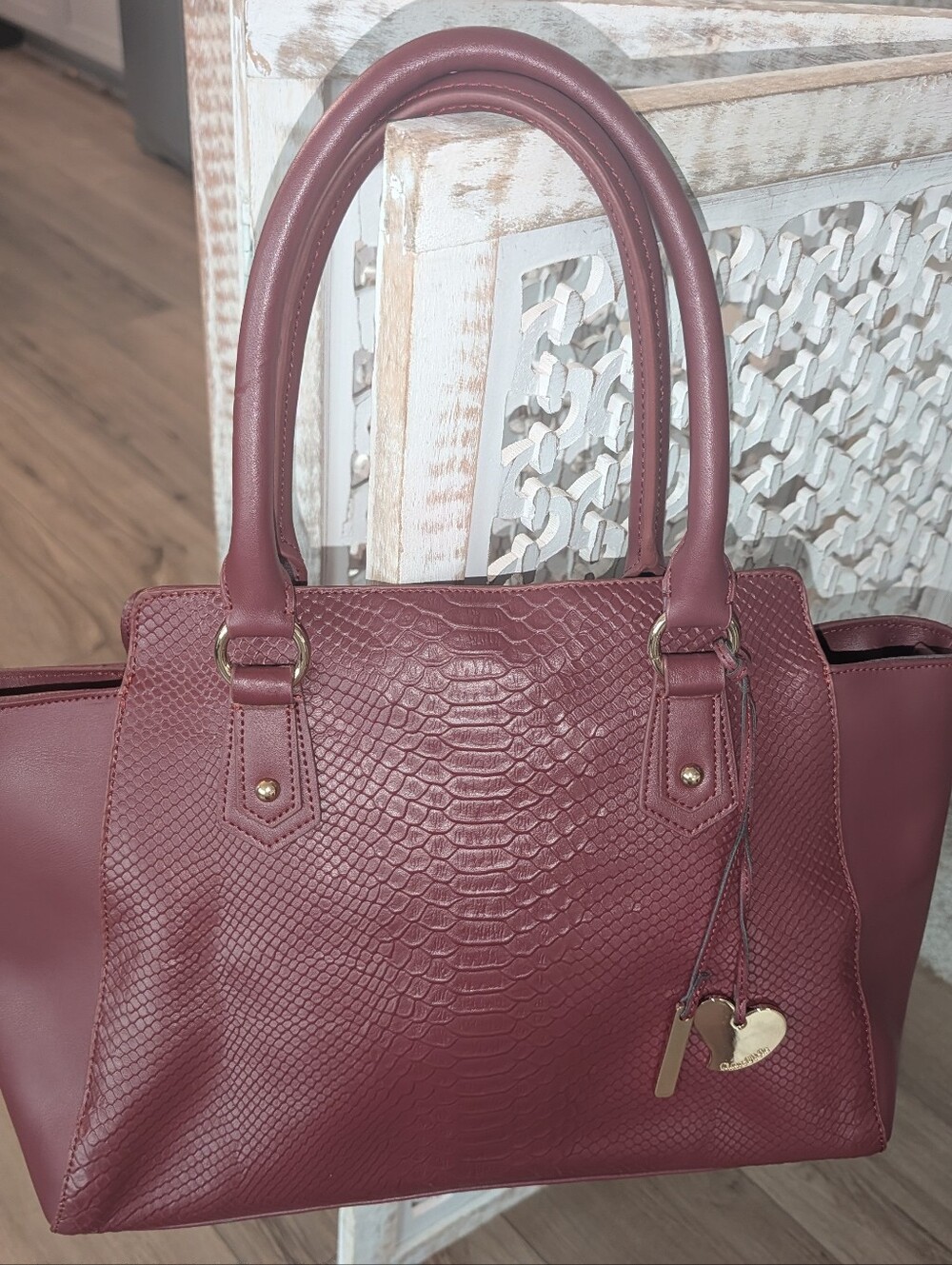 Cuore & Pelle New $395 "Musette" Snakeskin Embossed Leather Large Carryall Tote